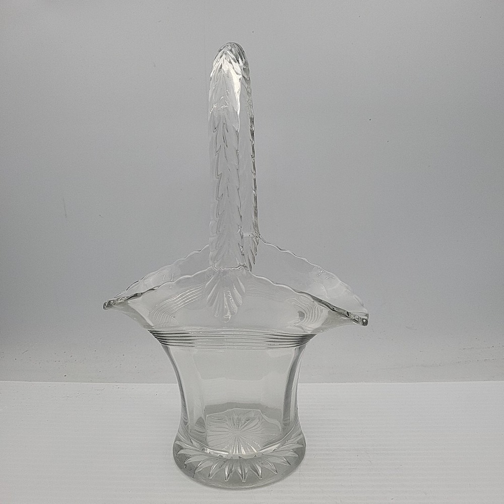 Vintage Duncan Miller 1930s Clear Glass Etched Small Handled Basket Oval